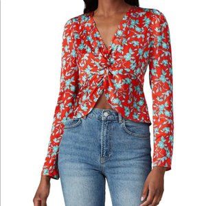 Love, Whit by Whitney Port Red Floral Satin Crop Top Blouse Sz S